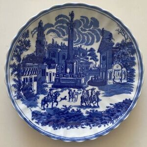 Vintage Ironstone Flow Blue Decorative Serving Platter 12" Scalloped Edge